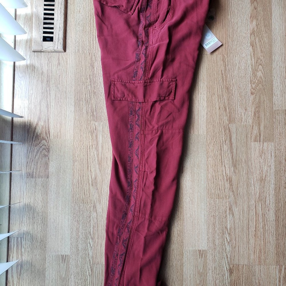 Da-Nang Rosewood Red Silk Washable Cargo Pants Size Small NWT
